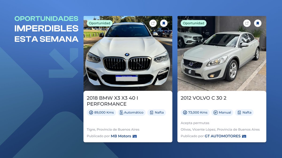 motordil's tweet image. 🚘 Imperdibles de la semana 🚘

En Motordil tenemos modelos con estilo y potencia: BMW X3, Volvo C30, Audi A4 y Peugeot 3008.

👉 dub.sh/3Ur8Ori

Conectamos compradores y vendedores.

#Motordil #AutosEnVenta #OportunidadÚnica