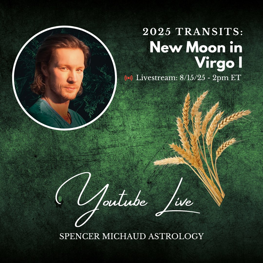 Join Spencer Michaud on YOUTUBE LIVE, on Friday, 8/15 at 2pm ET, as we  discuss the New Moon in Virgo I, finding meaning through an exploration  of Decanic Tarot, Fixed Stars, and the I-Ching.  #astrology #newmoon #virgo  youtu.be/BESiYT49awo