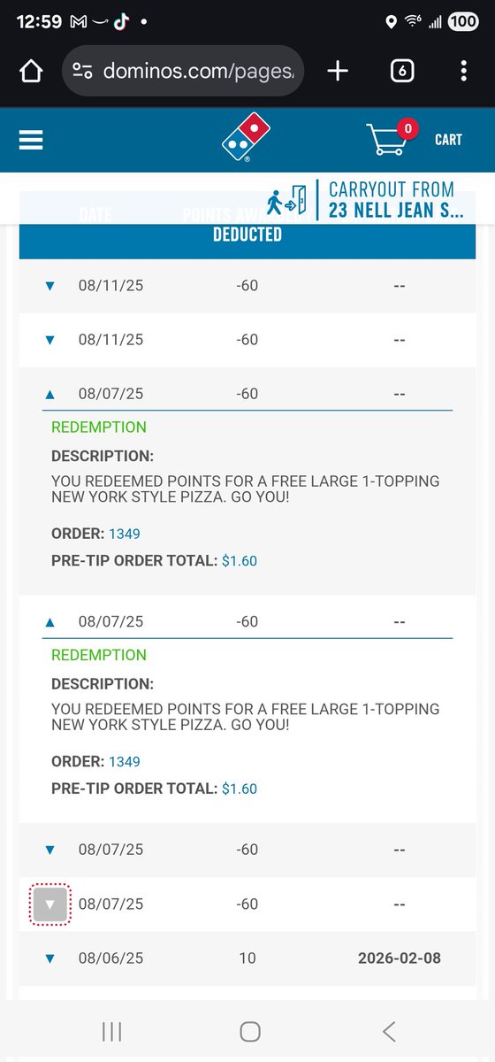 jimmistreet007's tweet photo. @dominos the last 3 orders iv used points on you have taken double the points making it 2 orders each. https://t.co/hnnDqwVfAM