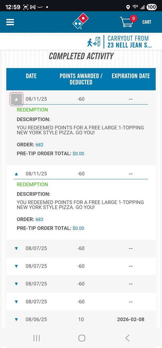 jimmistreet007's tweet photo. @dominos the last 3 orders iv used points on you have taken double the points making it 2 orders each. https://t.co/hnnDqwVfAM