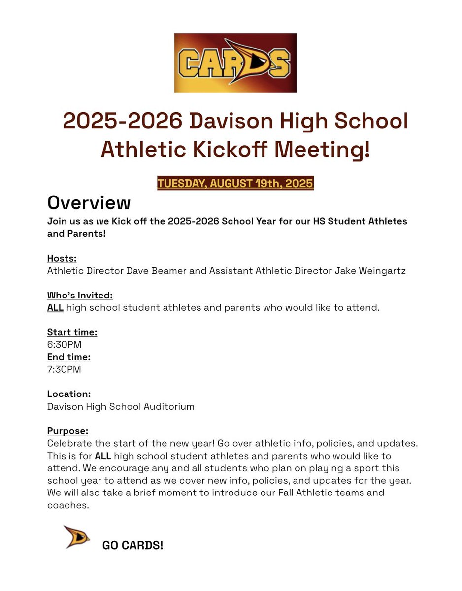 DavisonMade's tweet photo. Davison High School Student Athletes and Parents… https://t.co/zm0WoIngsE