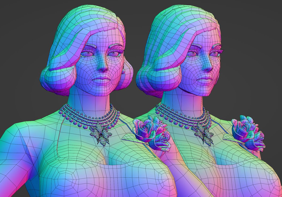 More WIP  ofLady Dimitrescu!
I still need to reduce the topology of the medallion on her necklace :)
#3dart #blender #3D #lowpoly