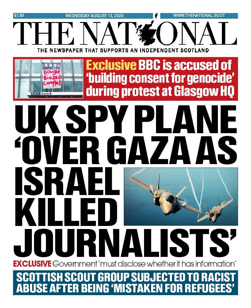 Here's your first look at tomorrow's front page 📰

UK spy plane 'over Gaza as Israel killed journalists'