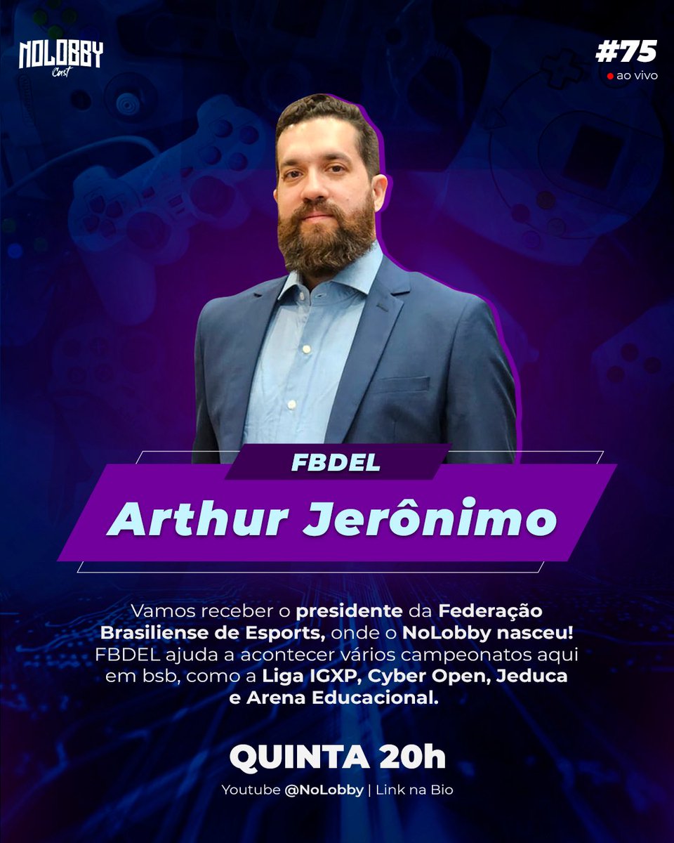 NoLobbyCast's tweet photo. Venham juntos para esse encontro com o presidente da @fbdeleSports (o berço do NoLobby 🥹), alguém que apoia o crescimento do cenário e dos eventos aqui no quadradinho!

🔴 AO VIVO quinta às 20h no nosso canal
🔗 Link na bio 🔗

#nolobby #fbdel #podcast #gamer #brasilia https://t.co/oZMSZZsOzg