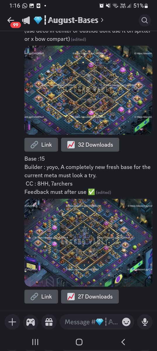 yoyo | Legend Vault (@yoyobuilder) on Twitter photo Base link :link.clashofclans.com/en?action=Open…
CC : Super Dragon + archers
** Join our Discord server for the fresh , well tweaked bases
Discord server: discord.gg/9RxrWPeb
❌️All Access FREE❌️
<a href="/CelinhoCoc/">ELEVATE CELINHO</a> <a href="/ClashofClansJP/">クラッシュ・オブ・クラン公式</a> <a href="/CoCEsports/">Clash of Clans Esports</a> <a href="/ClashofClans/">Clash of Clans</a> Base link :link.clashofclans.com/en?action=Open…
CC : Super Dragon + archers
** Join our Discord server for the fresh , well tweaked bases
Discord server: discord.gg/9RxrWPeb
❌️All Access FREE❌️
<a href="/CelinhoCoc/">ELEVATE CELINHO</a> <a href="/ClashofClansJP/">クラッシュ・オブ・クラン公式</a> <a href="/CoCEsports/">Clash of Clans Esports</a> <a href="/ClashofClans/">Clash of Clans</a>