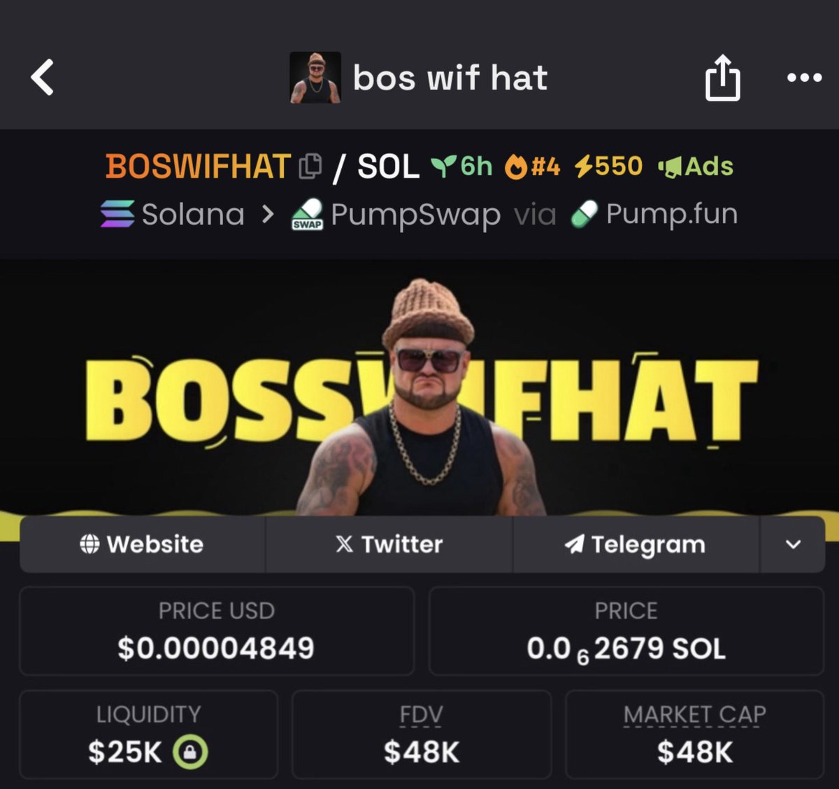 Crypto__Guard's tweet photo. Aped a bag of #BOSWIFHAT at $48k MCap
Via my private TG๐ฉ
#memecoin #Solana #Crypto #TradingSignal
Ca; 8fXGw82sY4WBRYjagvsfnHFGyyDNUsGZFkDvTUAxpump https://t.co/UcPfRJIsc0