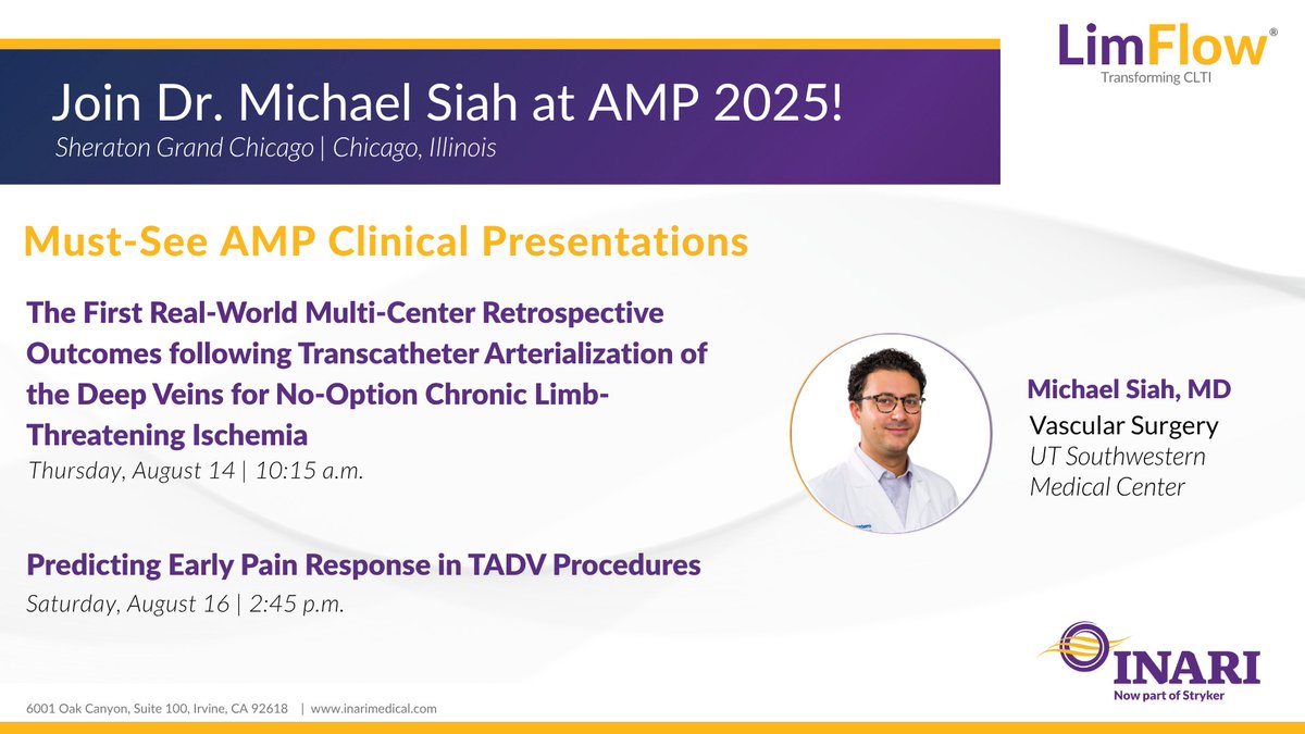 CLI_LimFlow's tweet image. Join us at #AMP2025 to hear Dr. Michael Siah share valuable data and clinical perspectives on advancing care for #CLTI patients.

#TADV #CLTI #LimbSalvage  #AMP2025 #LimFlow