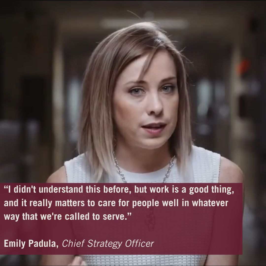 This week's quote comes from Emily Padula as she talks about her faith through work. Watch the full video on our YouTube!
