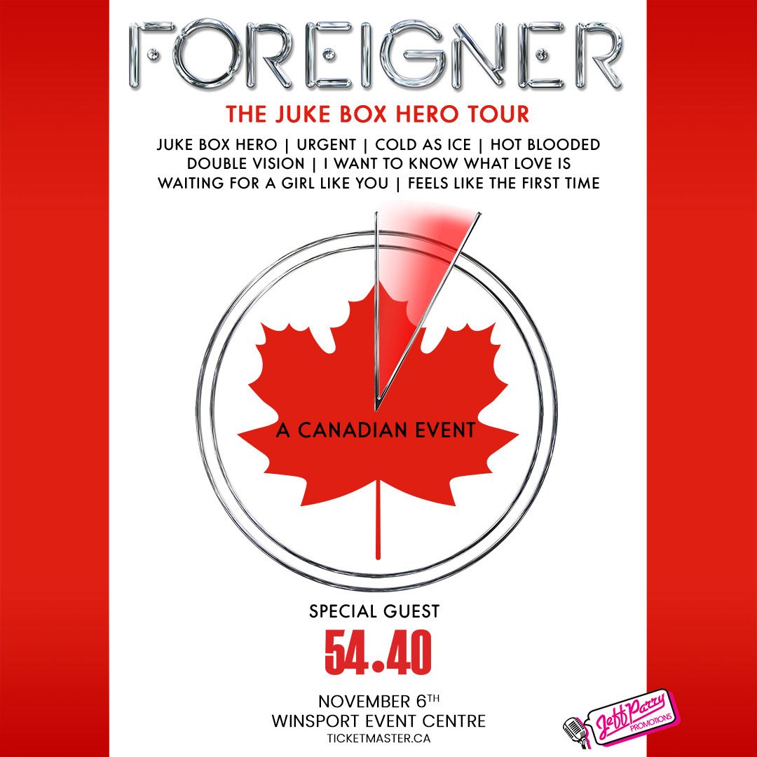 Calgary has been added to Foreigner’s The Juke Box Hero Tour . Nov 6 <a href="/WinSportCanada/">WinSport</a> . Presale happening  now ! Use code : CANADA