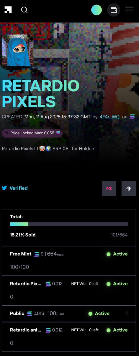 🎉 Retardio Pixels FREE MINT — SOLD OUT! 🎉

To celebrate, we’re hosting a BIG GIVEAWAY for our amazing holders! ❤️
🔥 3 Lucky Winners will take home special prizes!

1️⃣ Like 

2️⃣RT

3️⃣tag three friends 

Mint link : launchmynft.io/sol/18971

#NFT #RetardioPixels