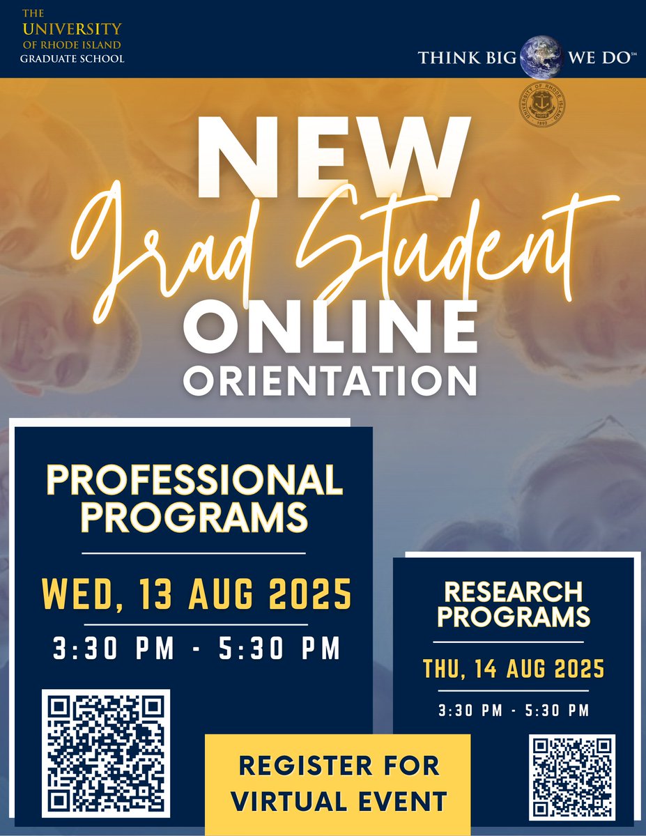 🚨 New URI Grad Students: Register for tomorrow’s Online Orientation for PROFESSIONAL PROGRAMS🚨
Gain key insights and tips on professional skills, funding, and resources.
🗓️ Date: Wednesday, Aug 13, 2025
🕒 Time: 3:30 PM - 5:30 PM (virtual)
Register here: uri-edu.zoom.us/meeting/regist…