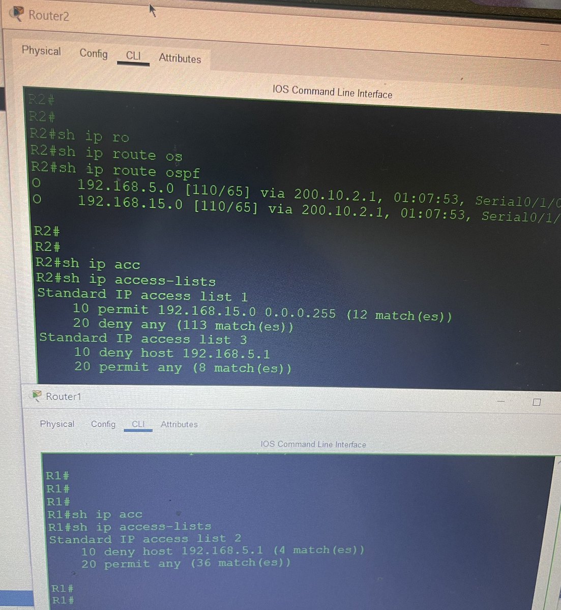Joaoo_wr's tweet photo. Today’s lab: Standard IPv4 ACLs
1. Configured standard numbered ACLs on OSPF routers (each also a DHCP server).
2. Simulated 4 remote departments.
✅ QA → Tech only
✅ Sales PC0 blocked from Marketing &amp; QA.
📊 Added deny any to log all denied traffic.

 #CCNA @LearningatCisco https://t.co/Ur57AJKnPp