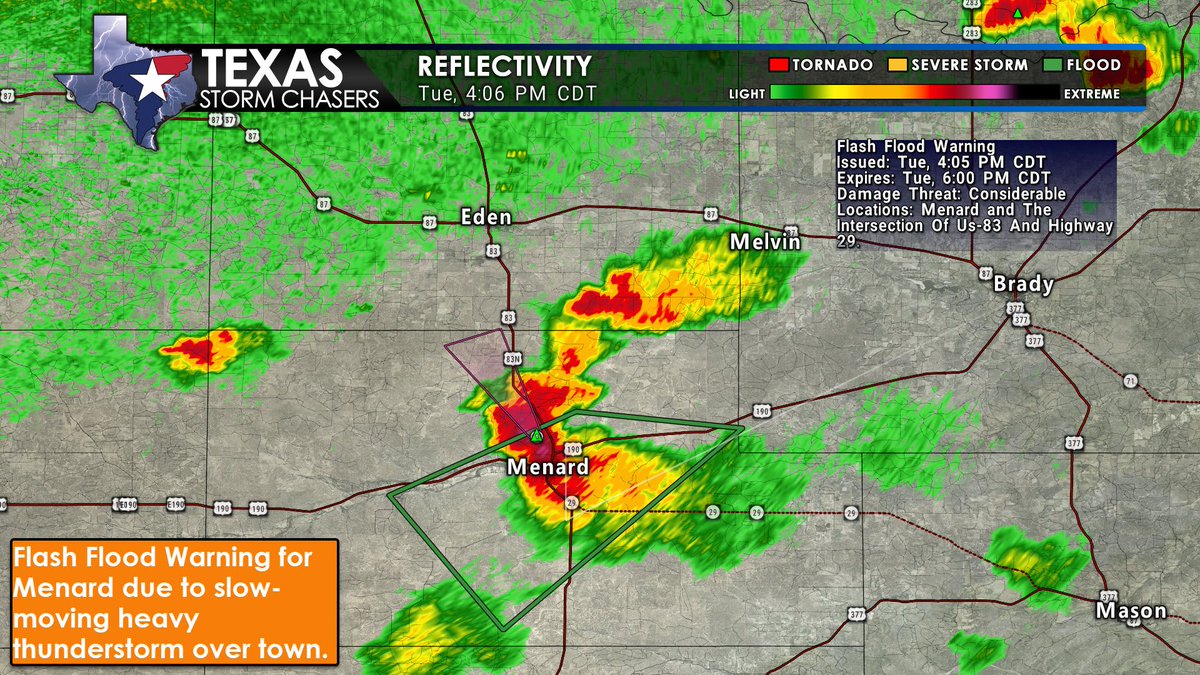 ⏰ 4:10 PM Update – FLASH FLOOD WARNING ⏰

A Flash Flood Warning remains in effect until 6:00 PM CDT for Menard County, including Menard and the US-83/Highway 29 intersection.

🌧 Up to 2 inches of rain has already fallen, with additional rainfall possible. This may cause