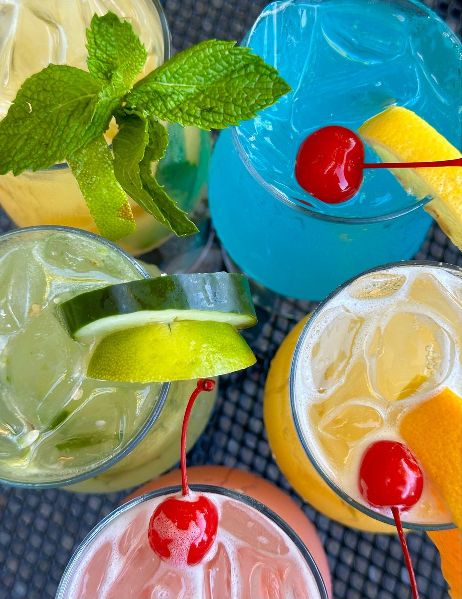 Beat the heat with our zero-proof cocktails: Tropical Fauxito, Jalapeño Cucumber Squeeze, Pink Ranger, Blue Lemon Sparkle, and Tiki Lemonade. All chill, no buzz. 🧊