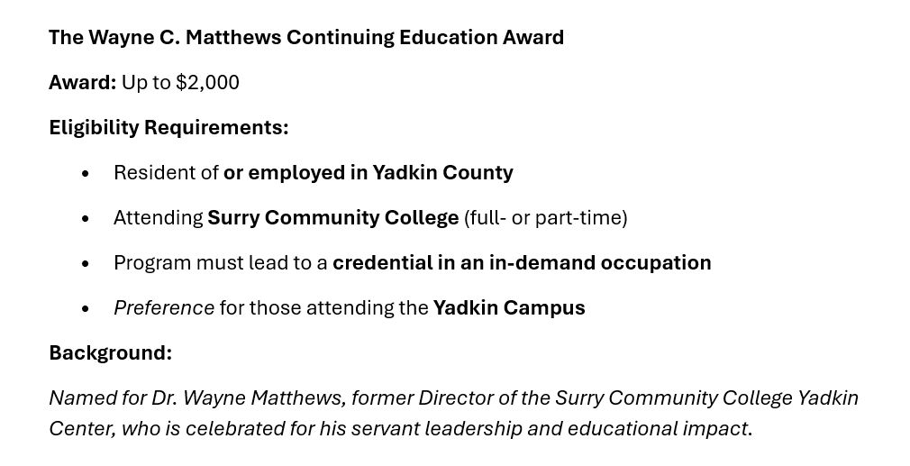 yadkincoschools's tweet photo. The Shallow Ford Foundation is happy to offer three scholarship for adult students from Yadkin County again this year! The application portal is now open: https://t.co/2lHzj05gEE https://t.co/b4D5dlGUyB