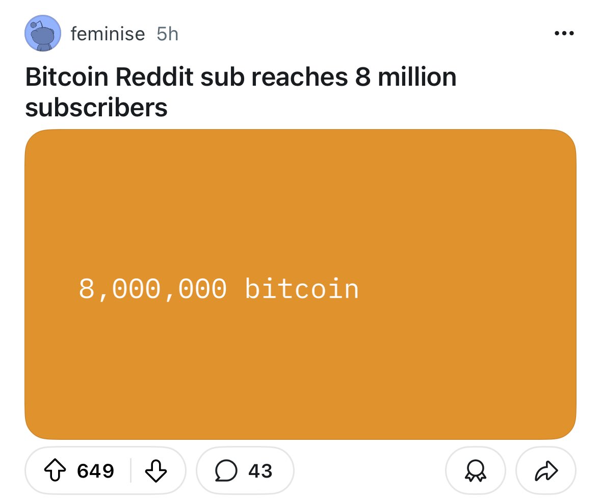 레딧 비트코인 포럼 인원수 800만명 달성 한국은 김치 프리미엄 역프 뜨는 와중에 미국애들은 미친듯이 셀커하고 사는중