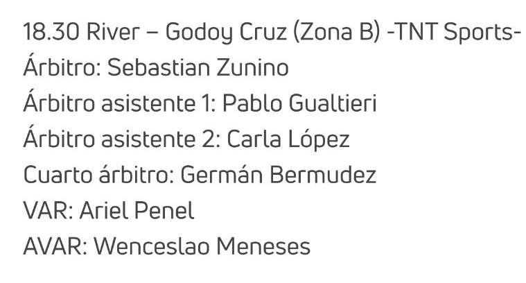 #MundoTomba

Sebastián Zunino será el árbitro del domingo ante River y Ariel Penel estará en el VAR...

El que es religioso, que empiece a prender velas...