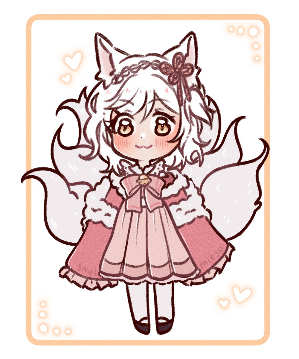 Gift for the lovely @/mikazee55 🦊🩷 I'm really liking this style where they're longer in length but still has a 1/2 head ratio! Also the lil bubble/bean eyes~ 🥹 So squishy! #MitsuArtsu