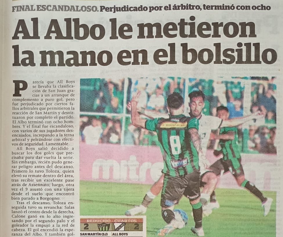 El año pasado todo un pais vió como el equipo sanjuanino con este arbitro de protagonista le robó a All Boys: un gol con una mano previa, 3 expulsados y trompadas sobre el final. Pero no es suficiente, vuelve para un partido importante por abajo. Hagan algo ya <a href="/caallboys/">Club Atlético All Boys</a> <a href="/afa/">AFA</a>