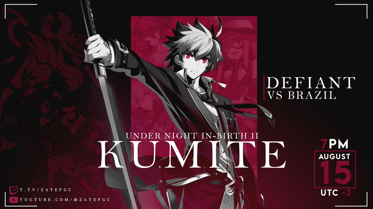 AdK I Zate (@zatefgc) on Twitter photo Feliz de anunciar que, por iniciativa do <a href="/UnderNightBR/">Under Night Brasil</a>, é hora do Brasil enfrentar o campeão da Evo 2025 de UNI2: <a href="/Defiant_def/">BBB | Defiant</a> 👀
Serão 8 FT5s contra vários dos nossos jogadores mais fortes!
Data: Sexta (15/08) às 19h (UTC-3)
Stream: ZateFGC (TTV e YT)
Venham acompanhar 🇧🇷 Feliz de anunciar que, por iniciativa do <a href="/UnderNightBR/">Under Night Brasil</a>, é hora do Brasil enfrentar o campeão da Evo 2025 de UNI2: <a href="/Defiant_def/">BBB | Defiant</a> 👀
Serão 8 FT5s contra vários dos nossos jogadores mais fortes!
Data: Sexta (15/08) às 19h (UTC-3)
Stream: ZateFGC (TTV e YT)
Venham acompanhar 🇧🇷