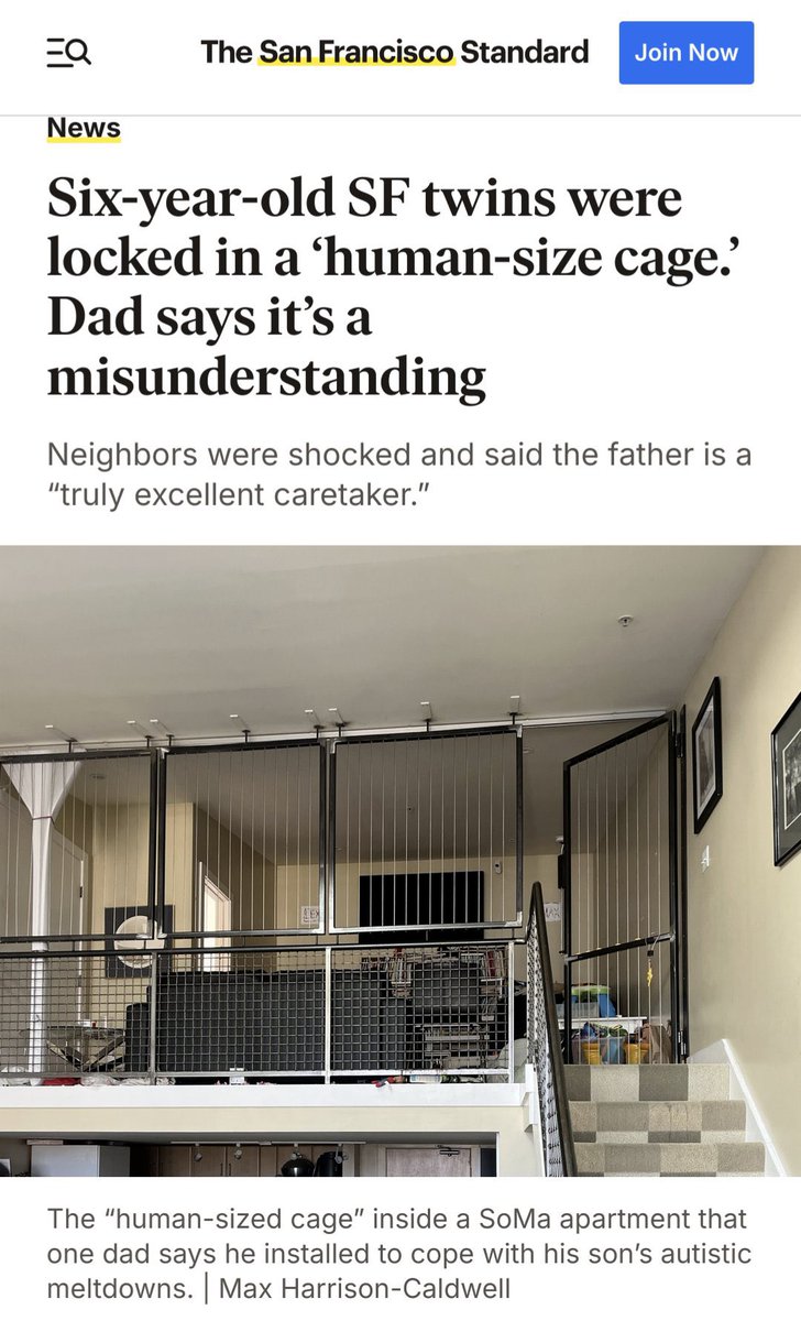 A 67 year-old man bought twin babies through surrogacy. At the age of 74, while the children are just 6 years old, he was discovered to have built a "human-size cage" for the toddlers, which he claims is to control one of the children's autistic fits.