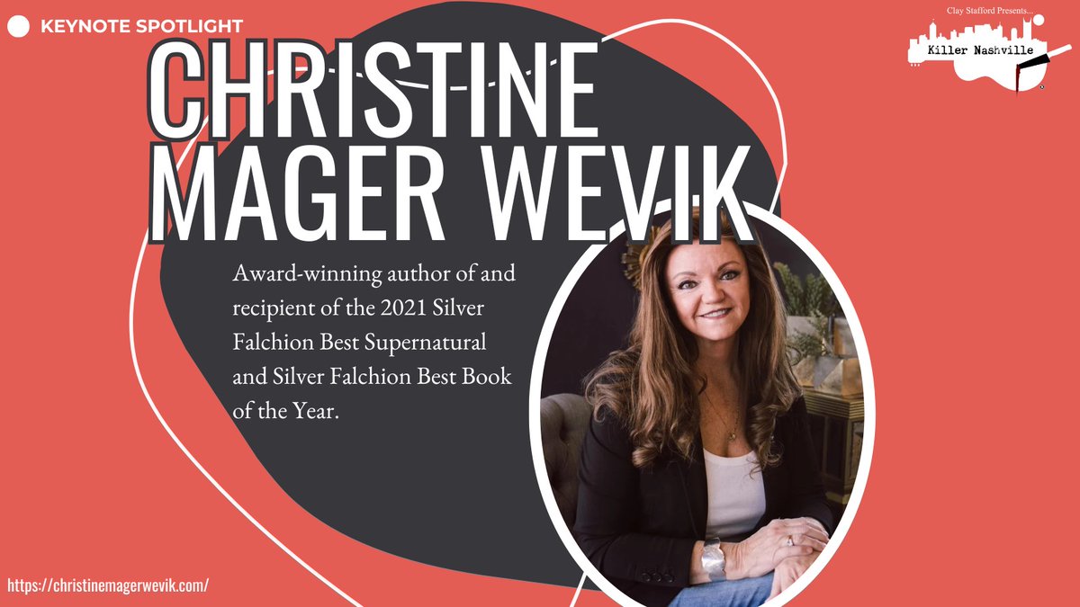 KillerNashville's tweet photo. Introducing Christine Mager Wevik, Silver Falchion Award and Next Gen Indie Book Award recipient. 

To read more about Christine and other keynotes, visit https://t.co/zRbEzpoqZW

#killernashville #writing #thrillerwriters https://t.co/QzKIKWUA6v
