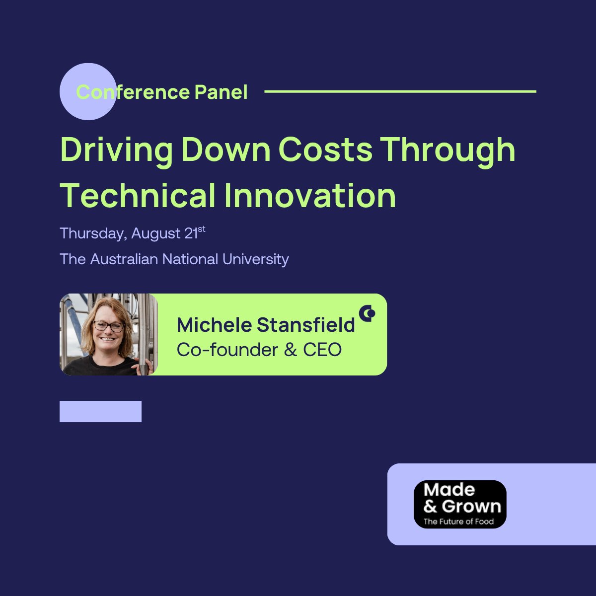 Next week, our co-founder and CEO <a href="/MicheleStansfi4/">Michele Stansfield</a> will join #MadeAndGrown2025, a one-day conference hosted by <a href="/ANUAgrifood/">Agrifood Innovation Institute</a> in partnership with <a href="/CellAgAustralia/">Cellular Agriculture Australia</a> and <a href="/NSC_ANU/">ANU National Security College</a>.

Check out the summit agenda, and register to attend here: bit.ly/4ozIzWA