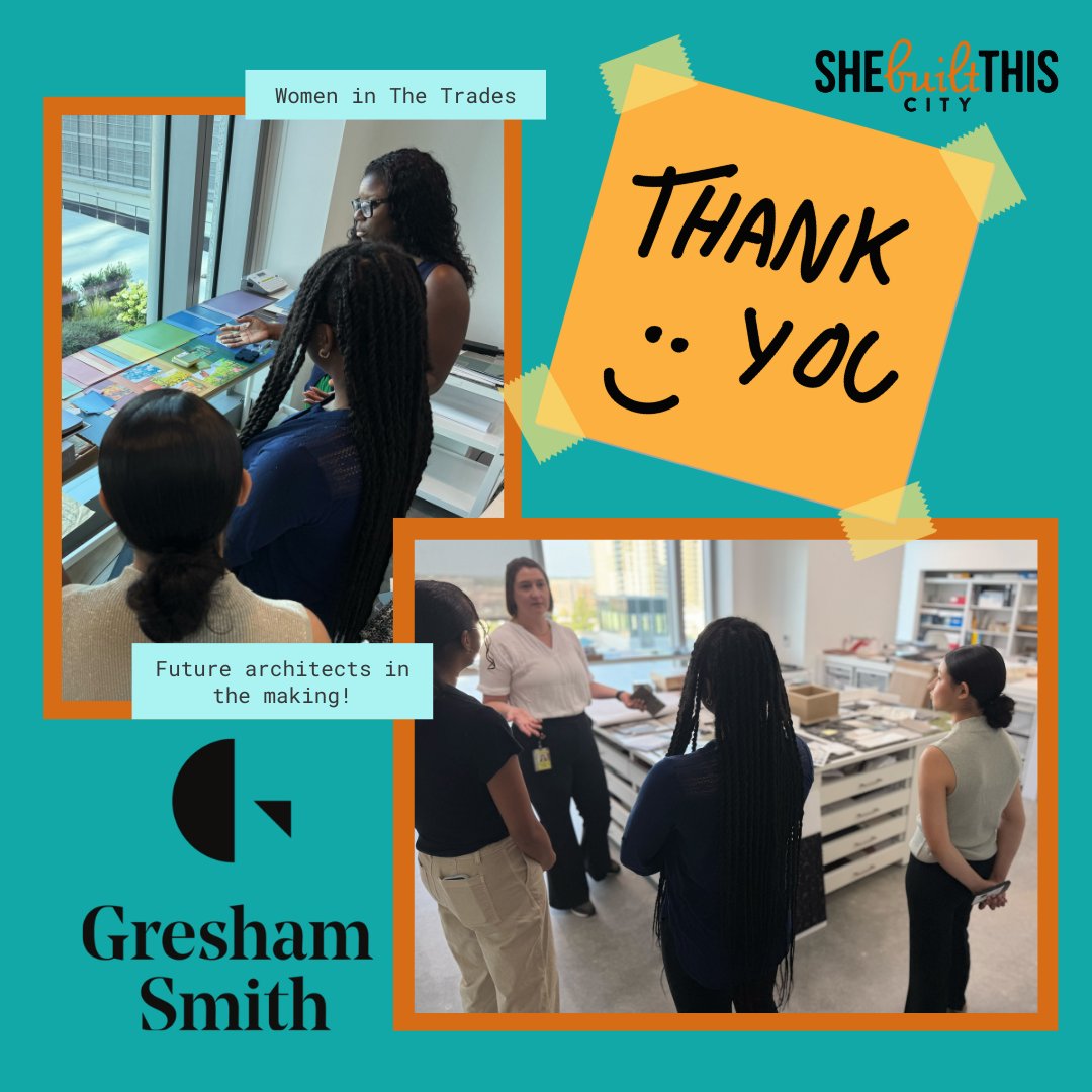 Big thanks to @GreshamSmith for giving our SBTC interns a behind-the-scenes look at the world of architecture! They left inspired, informed, and ready to build their futures. #SheBuiltThisCity #FutureArchitects #WomenInTrades #SBTCInterns