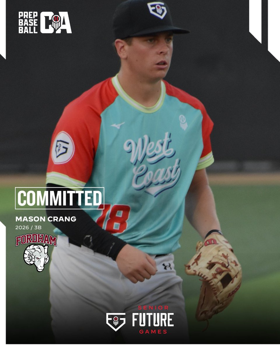 PrepBaseballCA's tweet photo. 🚨 𝐒𝐫. 𝐅𝐮𝐭𝐮𝐫𝐞 𝐆𝐚𝐦𝐞𝐬 𝐂𝐨𝐦𝐦𝐢𝐭𝐦𝐞𝐧𝐭 🚨

Congratulations to 2026 3B Mason Crang of San Marcos HS on his commitment to play baseball at Fordham University. Standout performer for #TeamWestCoast at the #PBSFG25. 

@masoncrang2026 | @prepbaseball https://t.co/y9slfxcXSw