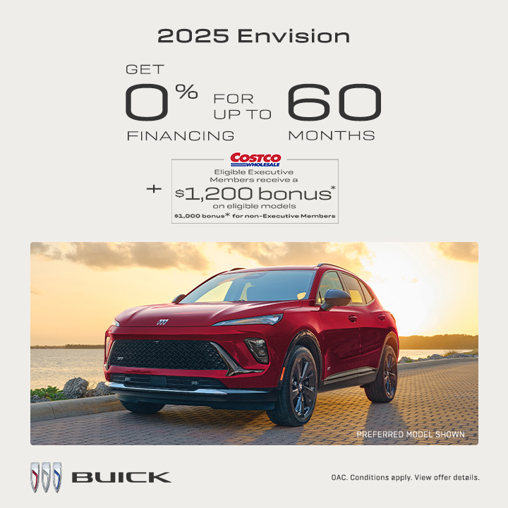 2025 Buick Envision Preferred AWD

🔹Panoramic Moonroof
🔹HD Surround Vision
🔹Adaptive Cruise Control

List Price: $49,324

Costco Members Bonus is on now! Purchase a 2025 Buick Envision for 0% up to 60 Months PLUS Costco Members receive a $1,200 Bonus!

chapmanmotorsgm.ca/new/vehicle/20…