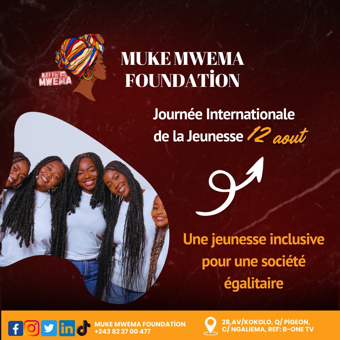 #12_Aout: JOURNEE INTERNATIONALE DE LA JEUNESSE ✨✊

"Construire une jeunesse inclusive est essentiel pour une société égalitaire. Cela nécessite un effort collectif pour créer un environnement où chaque jeune peut s'épanouir. 

#Inclusion
#Inclusion
#société