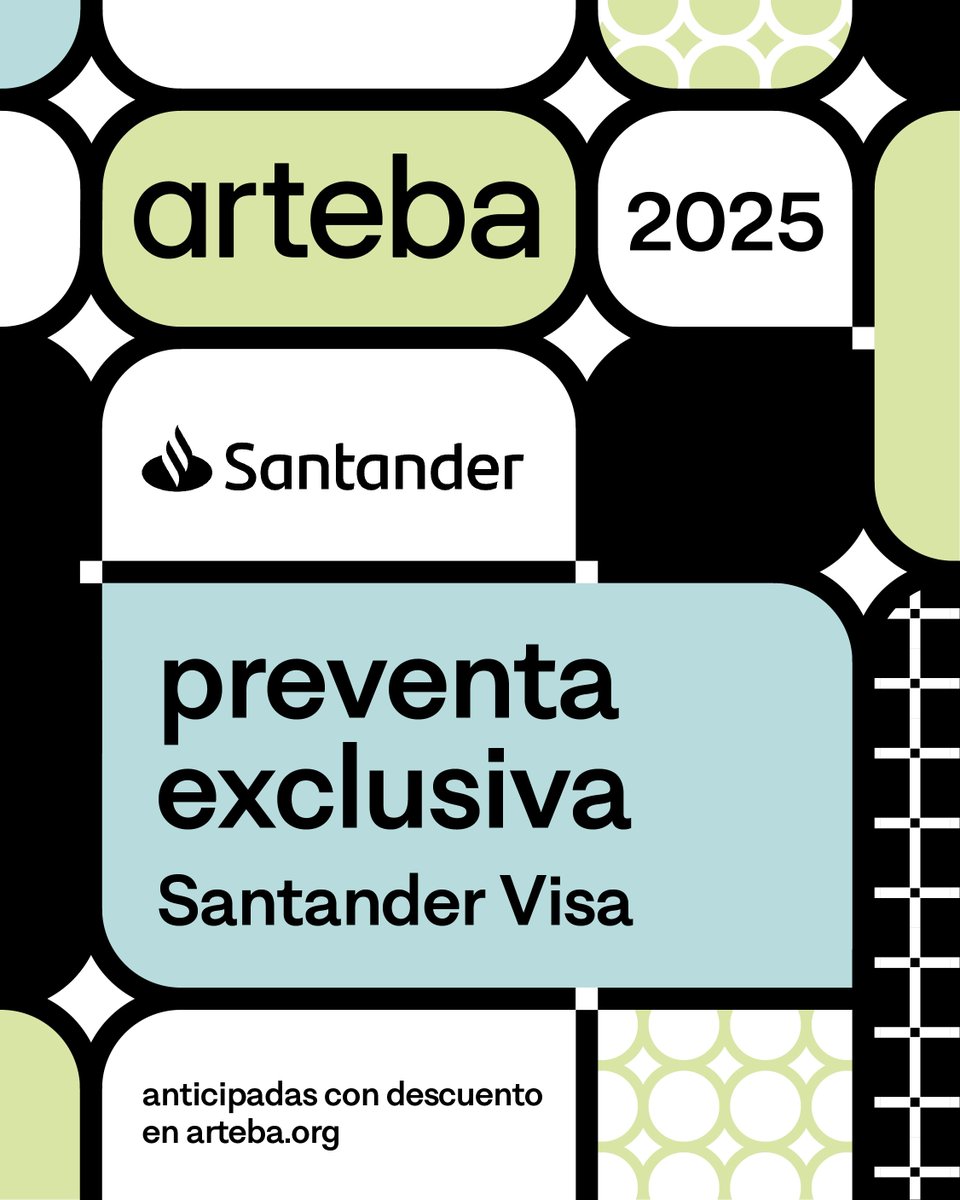 Adquirí tus entradas con descuento en arteba.org/entradas

12 al 15 de agosto - Preventa exclusiva Santander Visa - 25% de descuento + 10% exclusivo con Tarjetas Santander Visa, tope $4.500 total.

16 de agosto - Venta general

<a href="/Santander_Ar/">Santander Argentina</a>