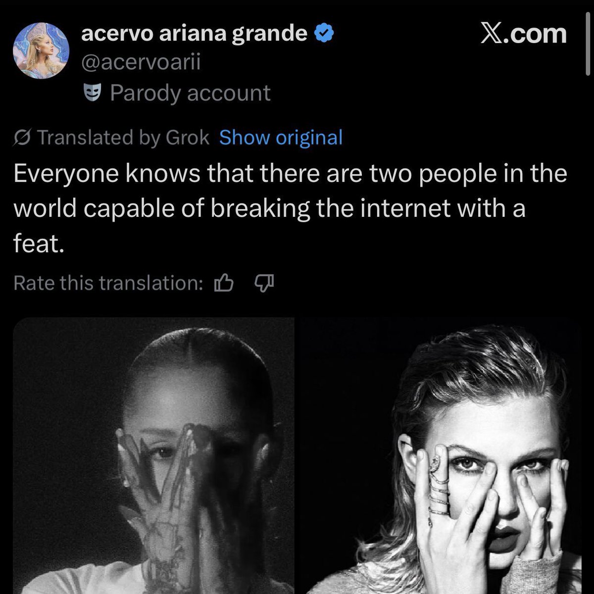 TheWickedSource's tweet image. Taylor Swift recently liked a tweet saying an Ariana Grande collab would break the internet.