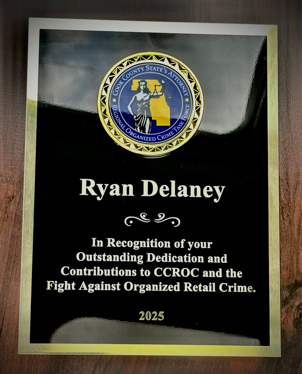 During the opening ceremony, <a href="/CCROCIllinois/">CCROC</a> honored #ChicagoPolice Lieutenant Ryan Delaney, who played a vital role in launching our Organized Retail Crime Task Force in 2021 and led numerous long-term investigations as part of the task force.