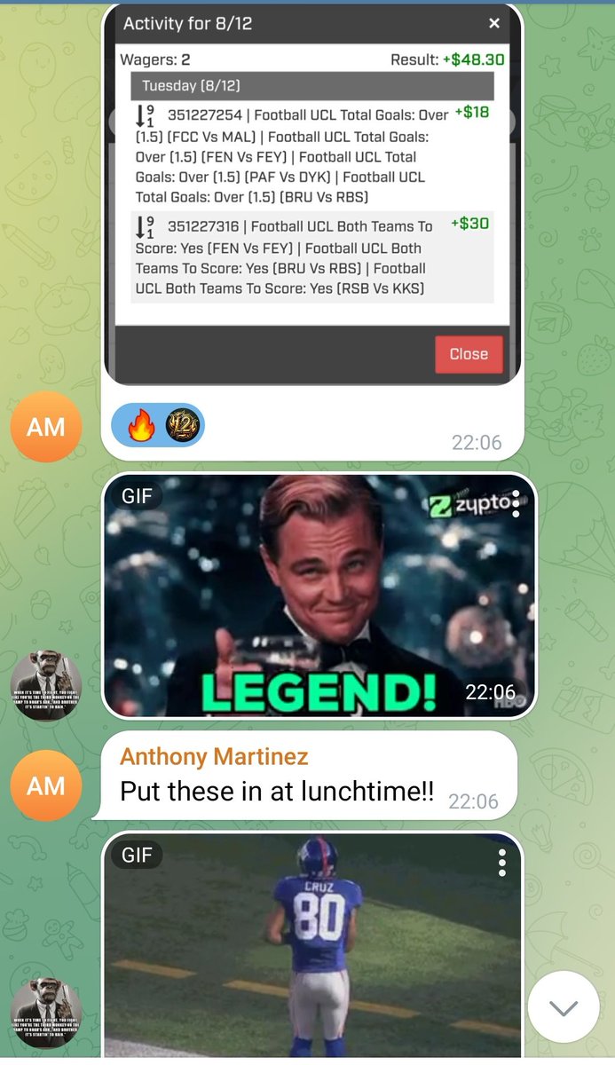 🔥 FREE TELEGRAM LOUNGE — PLUS MONEY CARNAGE 🔥

We told you to GET IN the FREE SPORTS LOUNGE today because we were dropping TWO MASSIVE PARLAYS… and BOTH SMASHED 🏦💰

💥 1u PARLAY +301 ✅️
💥 2u PARLAY +181 ✅️

One of our VIPs smashed BOTH for a monster payday — and yes,