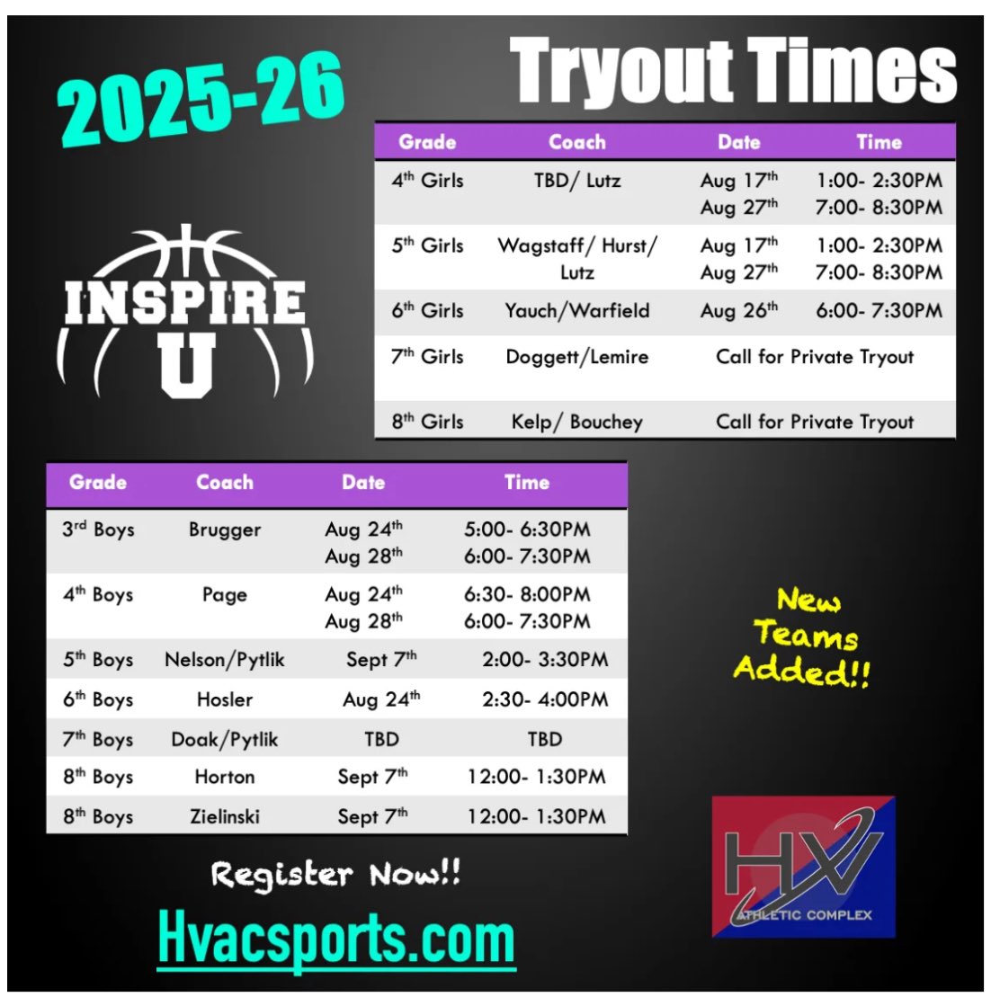 Updated tryout dates and times!