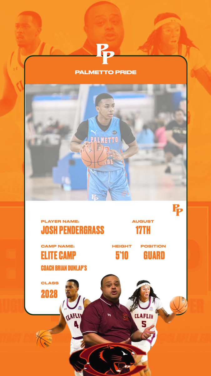 5’10 G Josh Pendergrass (2028) will be attending Claflin University Men’s Basketball Elite Camp this weekend. We are excited for this great opportunity for him to development, compete and grow! 

#ThePrideWay #Forever45