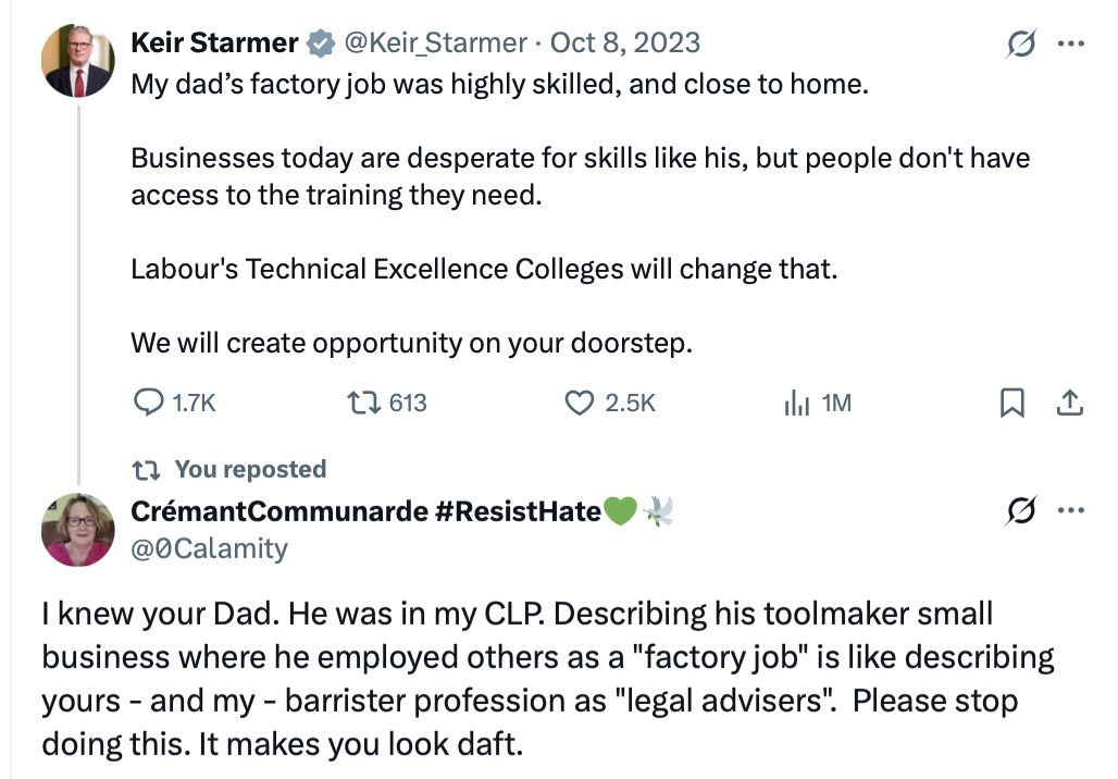 Well done to <a href="/0Calamity/">CrémantCommunarde #ResistHate💚🕊️</a> for putting out the truth. Starmer has been allowed to lie about this for years. Many people actually think he was telling the truth about his background when it was another big fat Labour lie. The issue is why have the media NEVER piked him up on this?