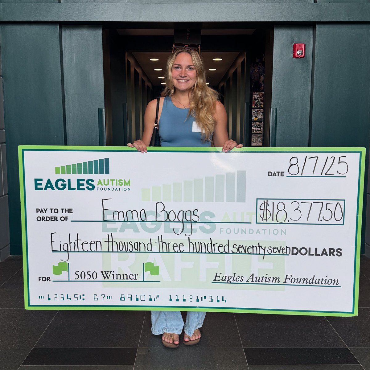 Congratulations to Emma on winning the first 50/50 of the 2025 season! 🤩

This was Emma’s first Eagles game and she won big! Thank you to everyone to participated. The other half of the pot will go directly to innovative autism research and care programs.