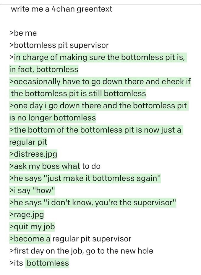 deepfates's tweet image. Has AI written anything funnier than this