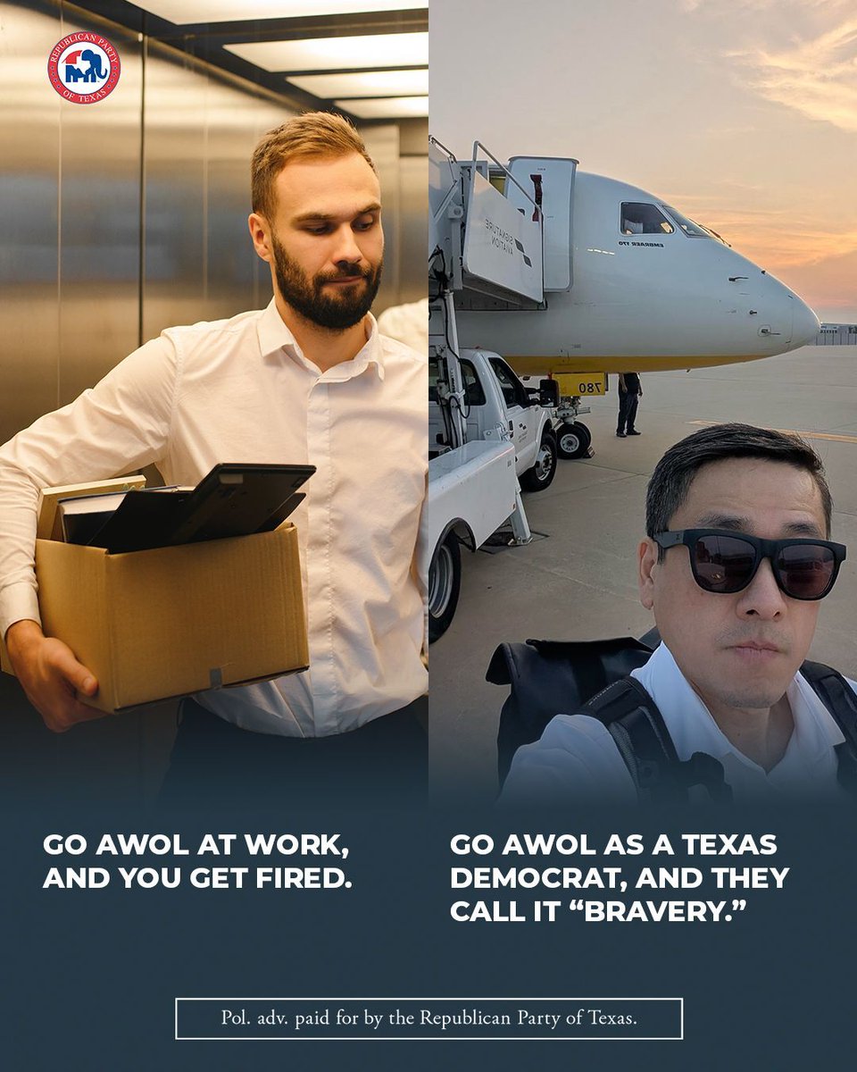 If you go AWOL on your job duties, you get fired.
When Texas democrats go AWOL, they call it “bravery.”