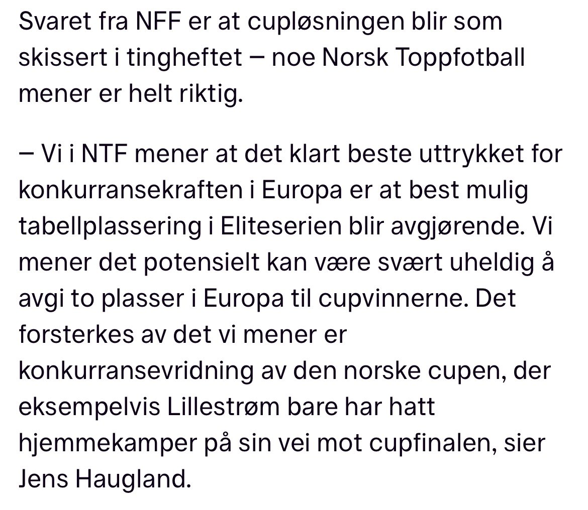 Ifølge Jens Haugland og NTF, så mener de at det ville vært svært uheldig om LSK fikk en av Norges europaplasser.
<a href="/HardeMottak/">Harde Mottak</a> <a href="/godevibberpod/">Gode Vibber</a>