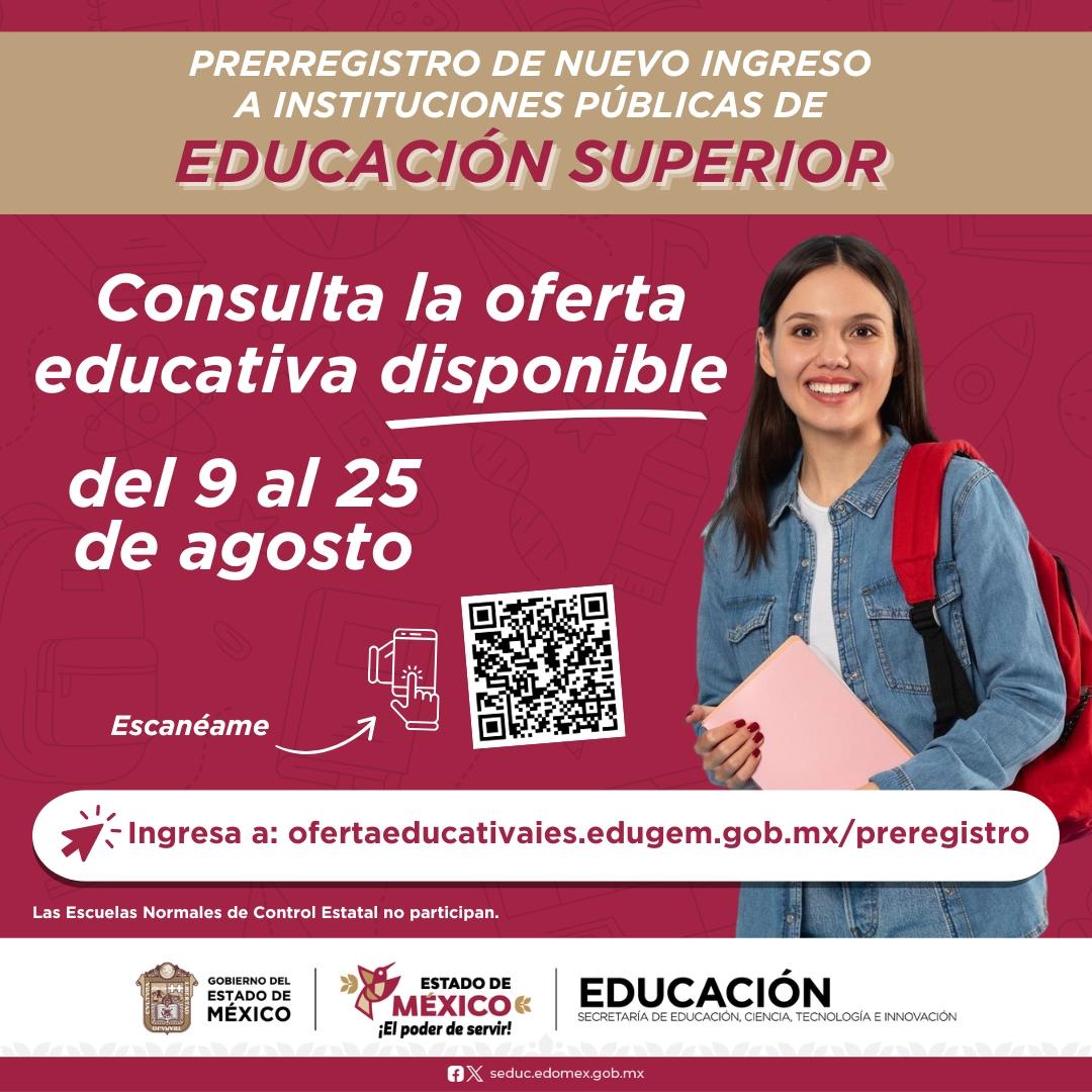 Del 9 al 25 de agosto consulta las opciones para estudiar en instituciones públicas de Educación Superior y realiza tu prerregistro.
#EducaciónQueTransforma #Edoméx