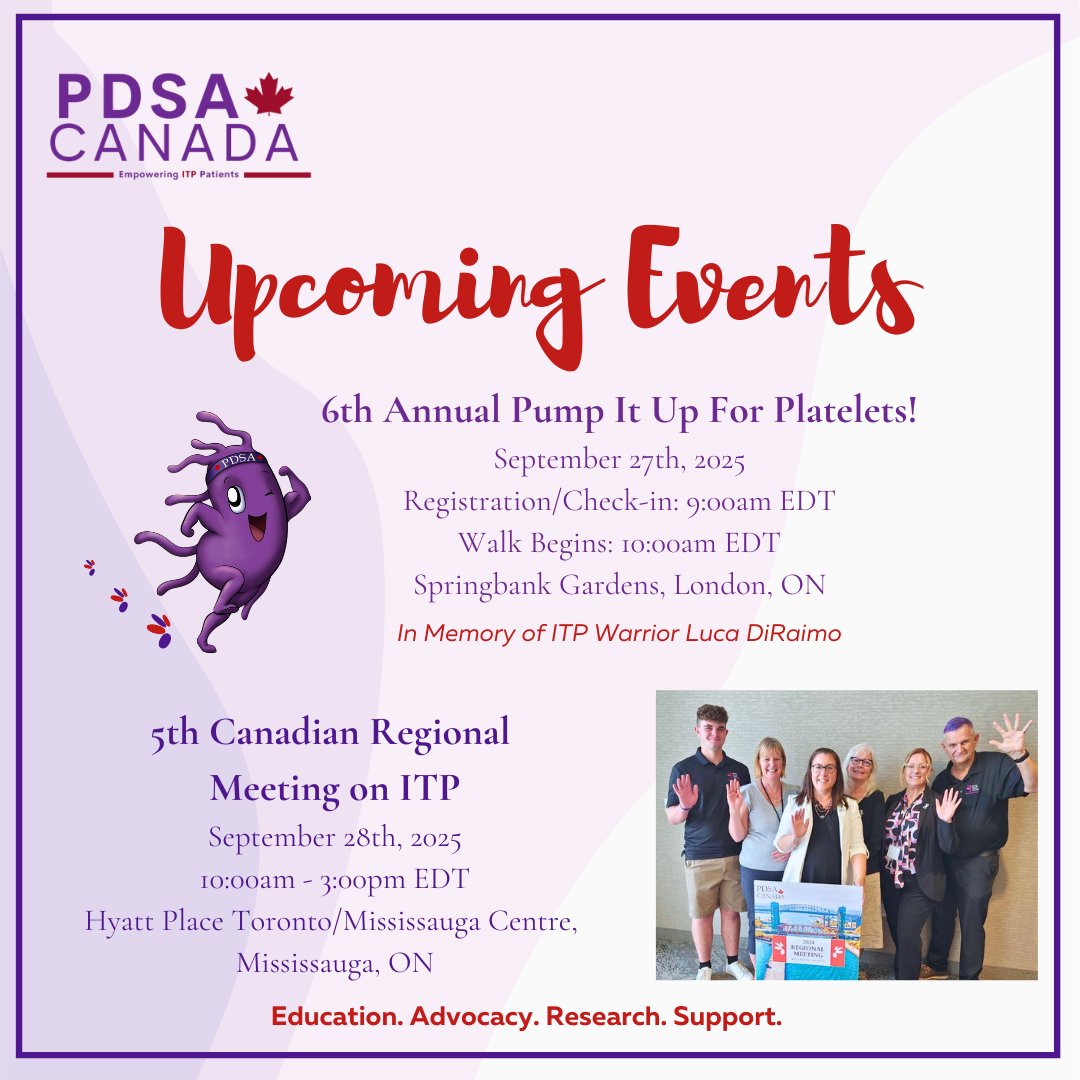 PDSA_ITP's tweet image. Save the Date, Canada! Join us in Ontario for a powerful weekend of purpose and connection! 
Mark your calendars and register now at pdsa.org/canada Let’s walk, learn, and lift each other up! #ITPAwareness #ITPStrong #PDSACanada #WalkForITP