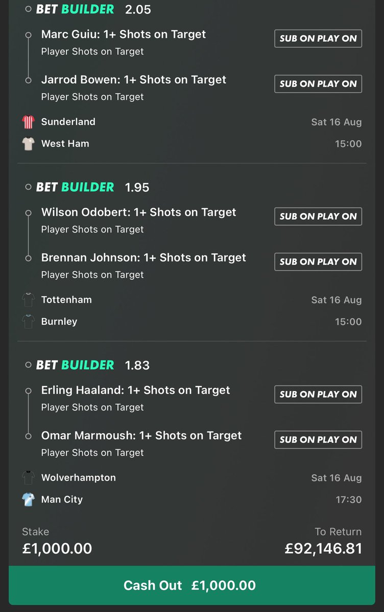 BetBibleTips's tweet photo. PREMIER LEAGUE SOT: GW1 ⚽️🏆

ACCA: @ 92.14

£1000 RETURNS £92K🤯

IF THIS WINS I’LL #GIVEAWAY £1000 TO 5 PEOPLE WHO LIKE &amp; RETWEET THIS 💷 

(Free Telegram in the comments)👇 https://t.co/sOTUflMBF5