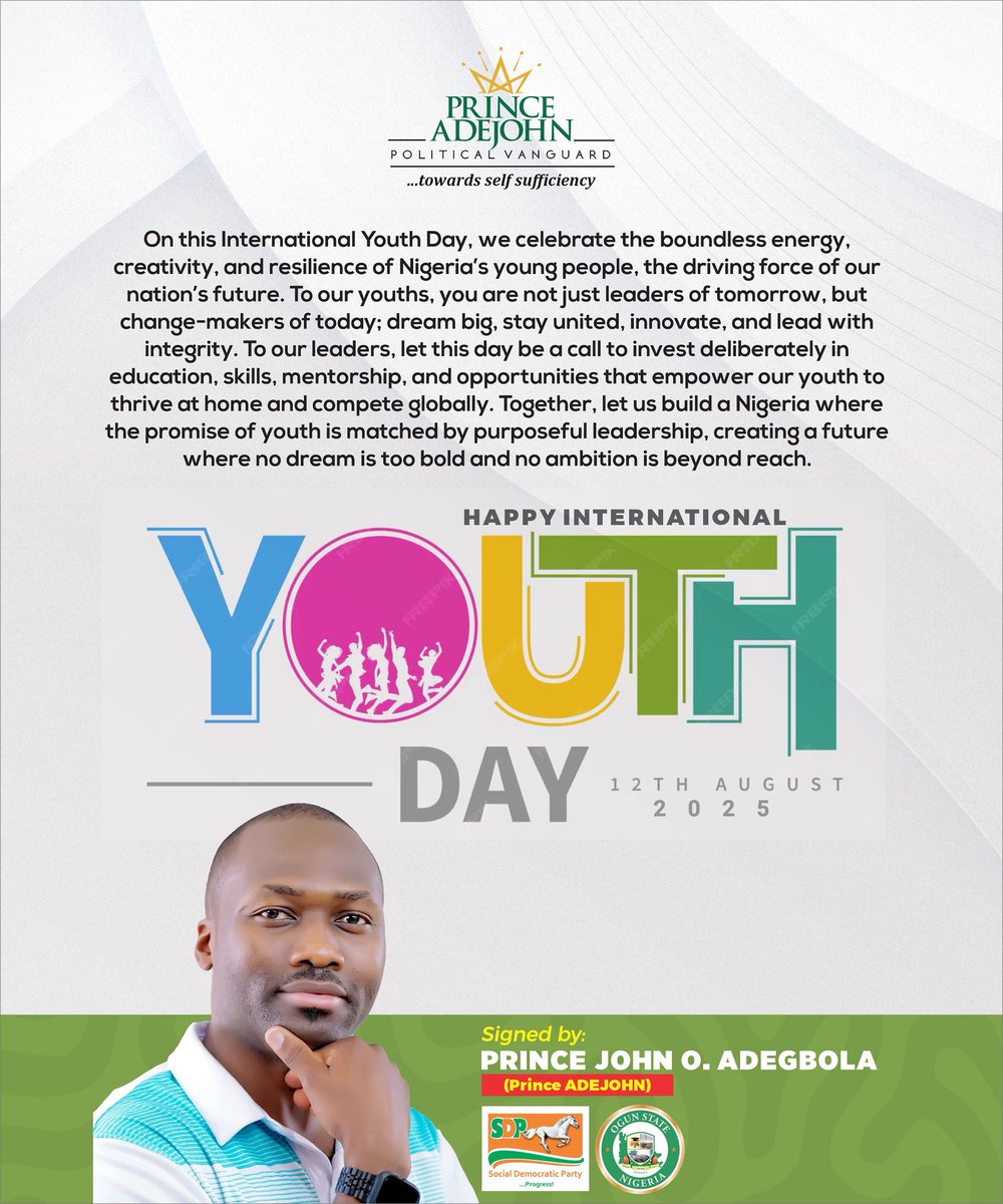 PrinceADEJOHN's tweet image. Happy International Youth Day!