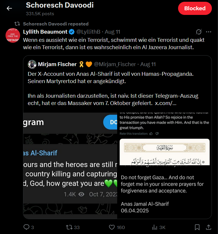 PiratepartyGR's tweet photo. So, here we have @AlDavoodi, the "European Policy Officer" of the disgraced and scandal-ridden @Piratenpartei, amplifying attempts to smear the murdered journalist Anas al-Sharif. The #PPDE has betrayed the #PirateMovement an doesn't deserve to have ANY role in it. 1/2 https://t.co/zuu9pwkOAD