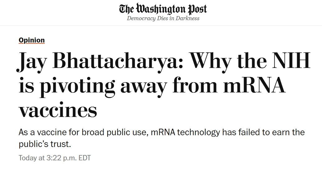 This thing is a hot mess, tbh. 

-mRNA is "promising technology"; may deliver "breakthroughs in treating disease"
-during covid, operation warp speed was a "paradigm shift", "innovation in trial design", produced a new vaccine "in record time"

and yet...Bhattacharya supports