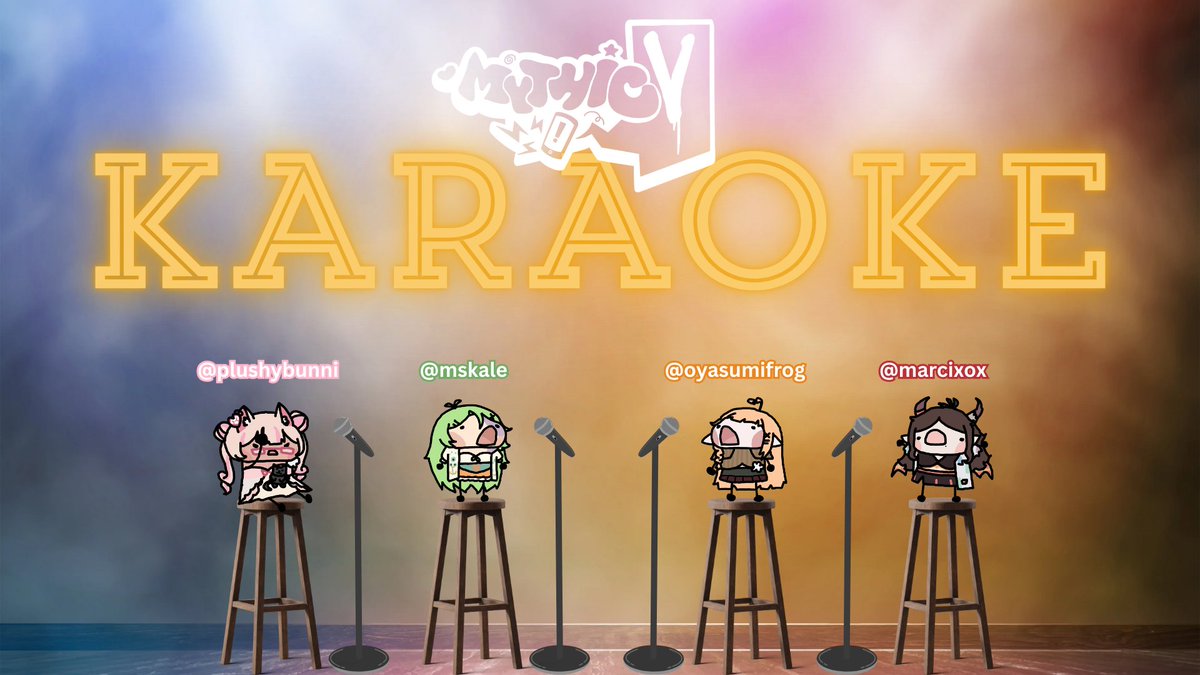 ╭ ₊˚⊹୨୧ TONIGHT! MythicV will sing their lil hearts away on VRChat karaoke~ Be sure to tune into <a href="/marcix0x/">𝖒𝖆𝖗𝖈𝖎 👹 | MythicV</a>  and <a href="/PlushyBunni/">Muri 🐇 🧷 MythicV</a> 's stream to watch!

💌︰10 PM EST // 7 PM PST