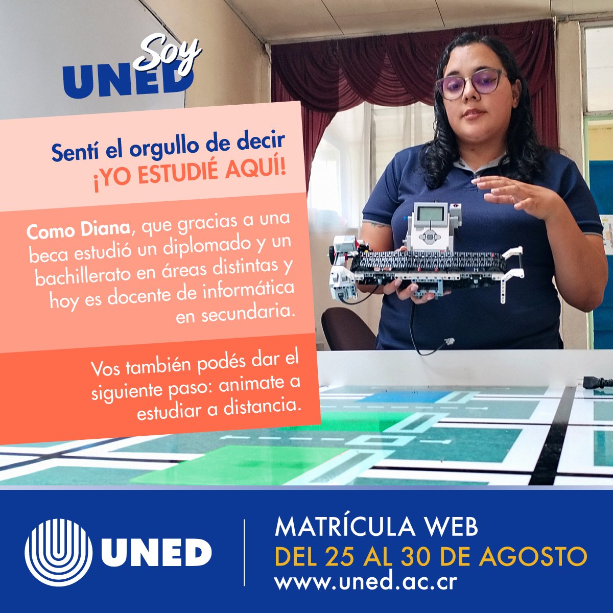 UNEDCostaRica's tweet image. Sentí el orgullo de decir ¡YO ESTUDIÉ AQUÍ!

Así como Diana, que gracias a una beca estudió un diplomado y un bachillerato en áreas distintas y hoy es docente de informática en secundaria.

Matrícula web hasta el 30 de agosto en uned.ac.cr